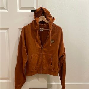 RCVA Court Rust Orange Caramel Zip-Up Hoodie Sweatshirt Women’s Small